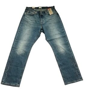 Levis 501 Curve Stretch High Rise Straight Leg Rhinestone Jeans Blue W33 L30
